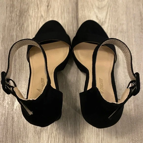 Athlefit Black High Heels Platform Block Heel Chunky Faux Suede Ankle Strap 7.5 - Picture 6 of 16